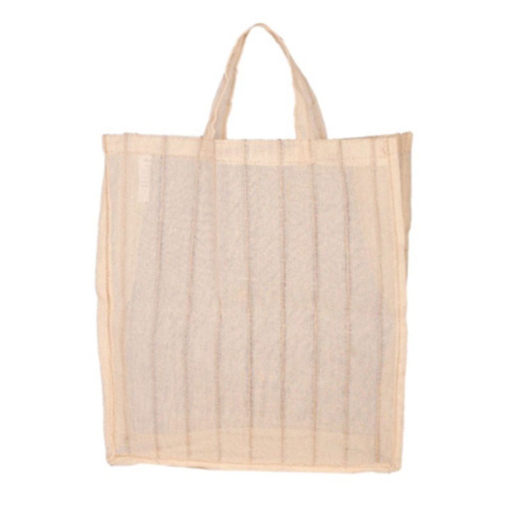 Transparent jute bag with vertical stitching and short handles